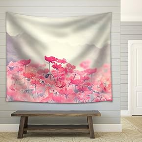 Field of Bright Red Poppy Flowers - Fabric Wall Tapestry Home Decor - 51x60 inches