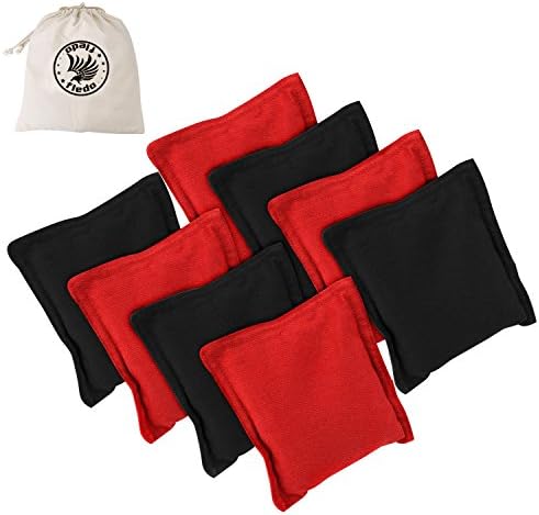 Fledo Cornhole Bags (Set of 8) - Weather Resistant Cornhole Bag (Size 6" x 6") with Recycled Plastic Pellets and Duck Cloth Cover for Tossing Cornhole Game - Free Durable Carrying Bag Included