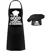 Hyzrz Chef Apron Hat Set,Adjustable Chef Hat and Apron Baker Costume with Pocket for Kitchen Grill BBQ Fathers Mothers Gift