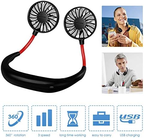 [Upgrade]Hand Free Personal Fan Neckband Sport Fan, Portable USB Battery Rechargeable Mini Fan, Adjustment Desktop Wearable Cooler Fan for Traveling/Camping/BBQ/Gym/Outdoor/Office with Free Rubber