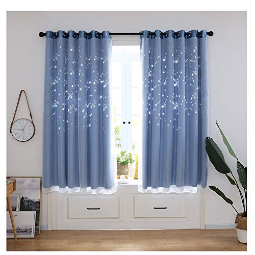 Promisen Meteor Shower Hollow Out Curtains,1PCS Modern Window Sheer Voile Drape Valance Curtains for Dining Room,Living Room,Bedroom (Blue) - Thumbnail 5