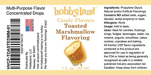 Hobbyland Candy Flavors (Toasted Marshmallow Flavoring, 1 Fl Oz), Toasted Marshmallow Concentrated Flavor Drops