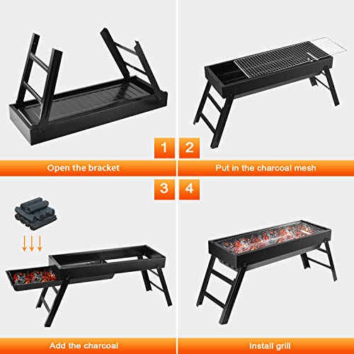 LETION UTTORA Charcoal Grill Barbecue Portable BBQ &Stainless Steel Folding Grill Tabletop Outdoor Smoker BBQ for Picnic Garden Terrace Camping Travel 23.62\