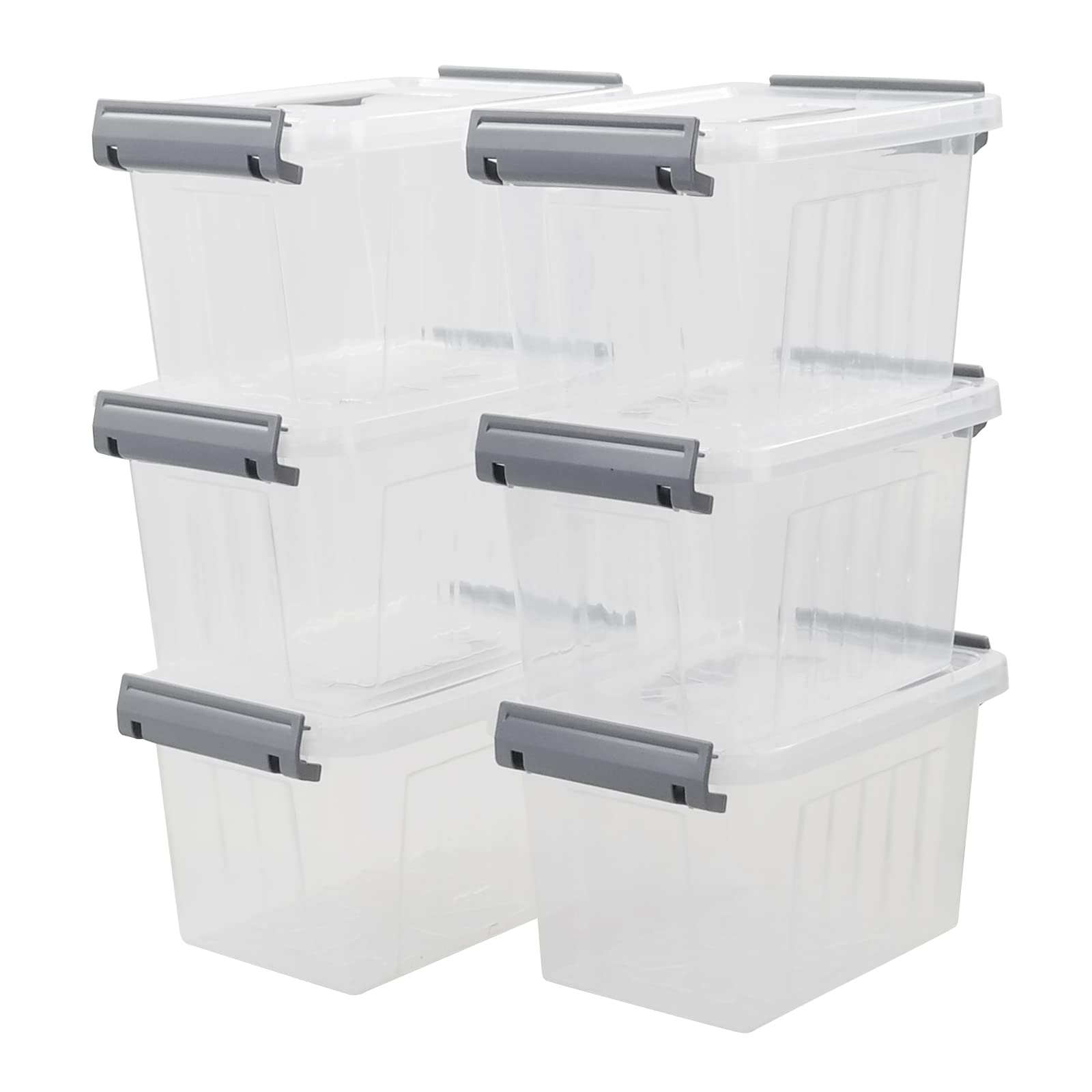 Hespama 6 Pack 3 L Small Storage Boxes with Lids, Clear Lidded Storage Box, Plastic Latching Container Box with Handle