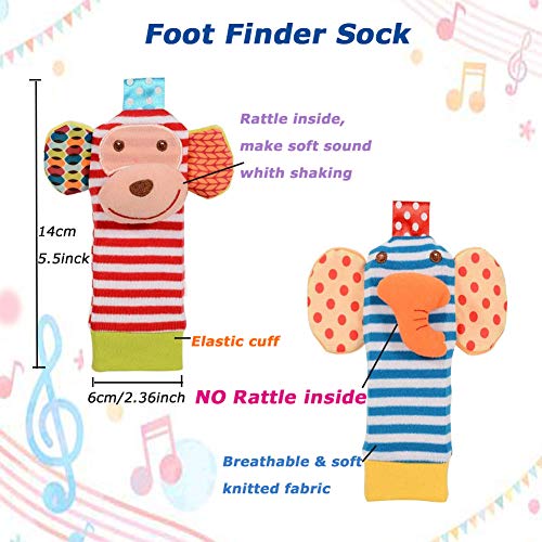 Bloobloomax Baby Soft Rattle, 4 Cute Animal Baby Infant Wrists Rattle and Foot Rattles Finders Socks Set Developmental Soft Toys for Newborn - Thumbnail 3