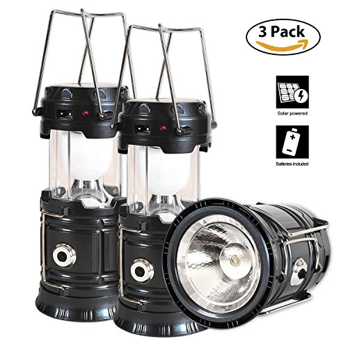 ZOZGETU Solar Lantern Flashlight, 3 Packs Rechargeable Camping Lantern Led Collapsible, Bright Lights for Emergency, Hurricane, Power Outage(Black)