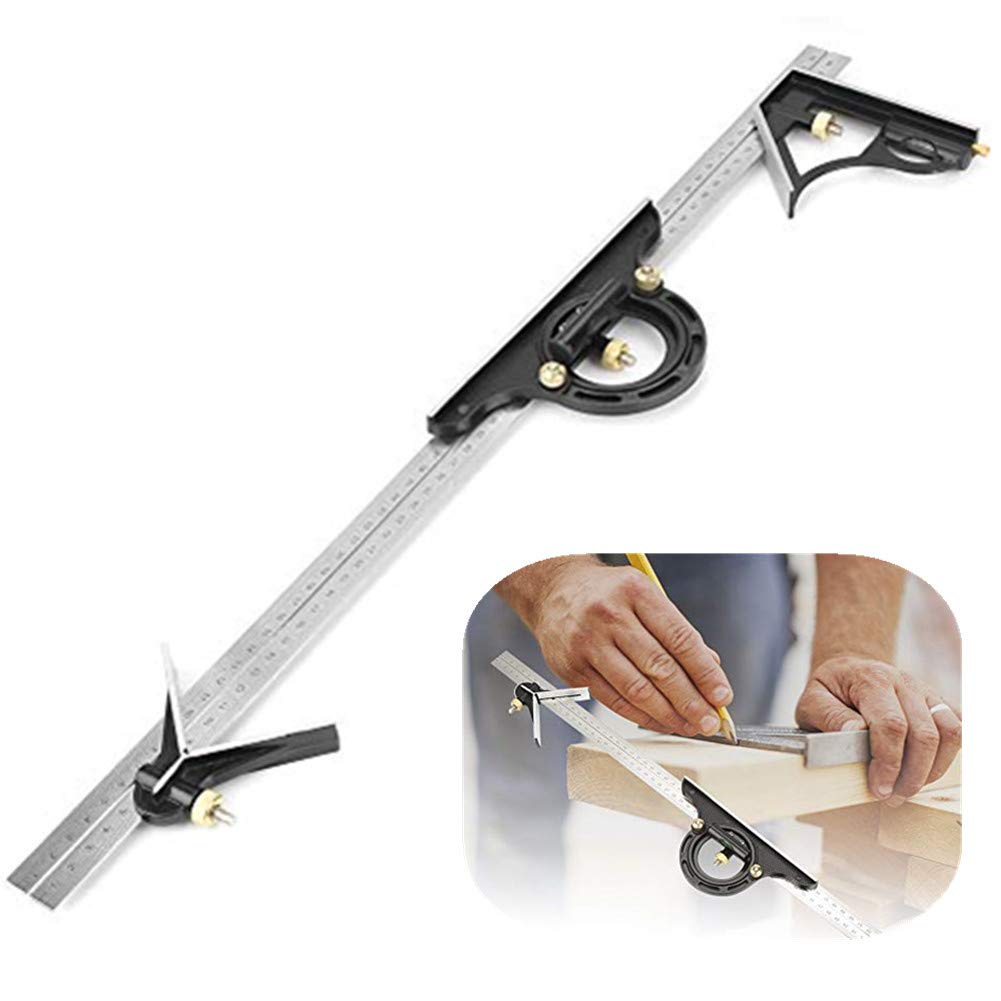 Combination Square Set, 600MM Multifunctional Metal Adjustable Combination Square Right Angle Ruler Combination Angle Ruler Engineer Ruler Engineer Measuring Tool for Engineering Carpentry