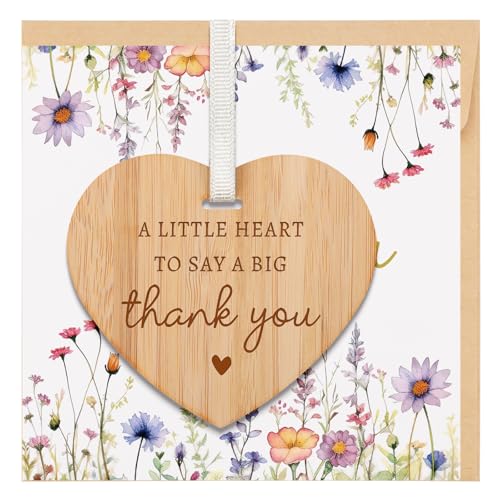 TheGiffter Thank You Cards for Teacher,Thank You Gift for Women with Envelope, Appreciation Card 15 * 15cm with Wooden Heart Plaque for Teacher Mentor Nurse Doctor Wedding Friend Colleagues