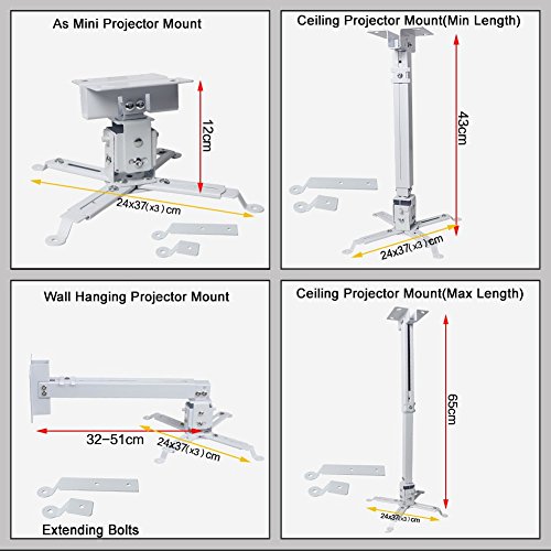 Extendable Ceiling Projector Mount Adjustable Projector Wall Mount Universal Projector Mount White 16-25 inch Thickened Steel for LCD/DLP Ceiling Projector BenQ, ViewSonic, Epson, Optoma, Asus Acer - Thumbnail 4