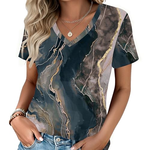 Zeagoo Womens Print V Neck T-Shirt