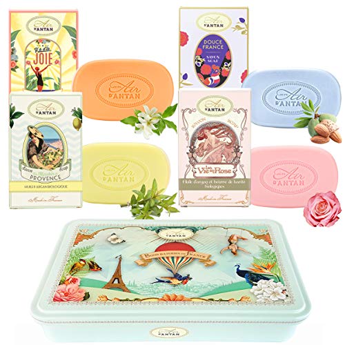 Bath Soap Bars Beauty Gift Set For Women by Un AIr d'Antan/Organic Oils Natural Hand Soap & Body Soap Bars Gift Sets For Women/ 4x 100g/ In A Lovely Tin/Beauty Gift Sets, Mom Gifts From France 1 Bath Soap Bars Beauty Gift Set For Women by Un AIr d'Antan/Organic Oils Natural Hand Soap & Body Soap Bars Gift Sets For Women/ 4x 100g/ In A Lovely Tin/Beauty Gift Sets, Mom Gifts From France