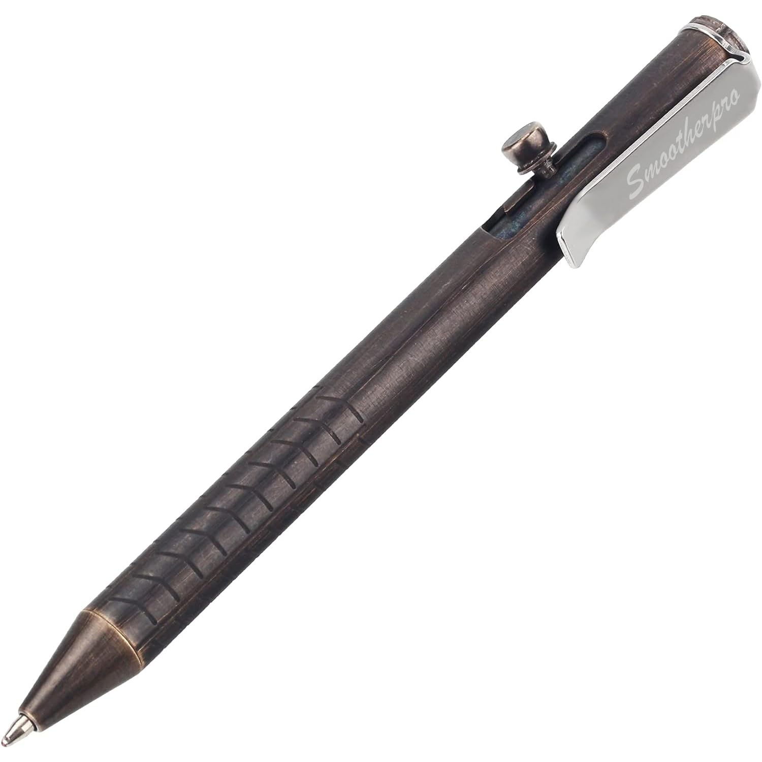 SMOOTHERPRO Ballpoint Pen Solid Brass Bolt Action Pen Compatible with Fisher Space SPR Refill for Tremor Parkinson Arthritic Business Office Signature Color Black (FSR010)