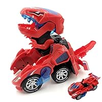 Kidsonor Kids Transformed Dinosaur Robot Car, Electronic Dino Robot Vehicle Car Toy Battery Power with LED Light Music (Red Dino)