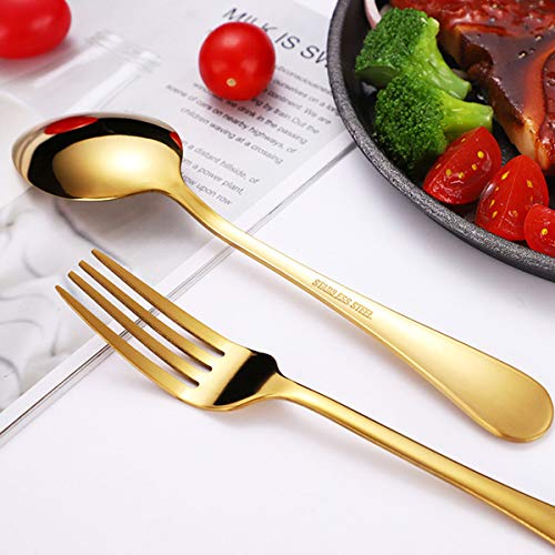 Travel flatware set with Case Stainless Steel silverware Tableware Set,Include Knife/Fork/Spoon/Straw (Portable Gold) - Thumbnail 2