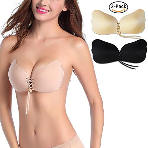 Uniqhia Strapless Bra 2 Pack Self Adhesive Silicone Invisible Push-up Bra for Women (DD, Wings Bra 1)