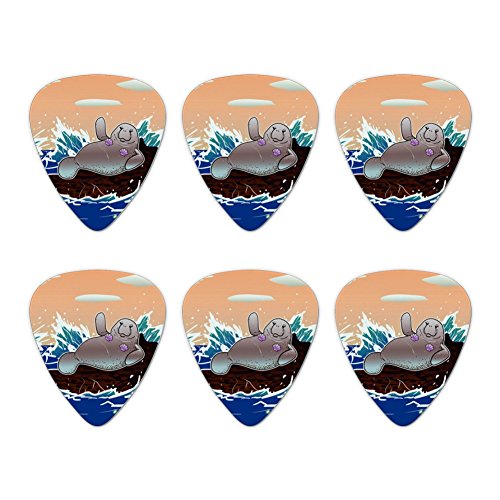 Waving Manatee Mermaid On Rocks And Waves Funny Novelty Guitar Picks Medium Gauge - Set of 6