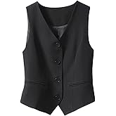 FindThy Women's Waistcoat Vest V Neck Button Down Fashion Dressy Blazer Jacket