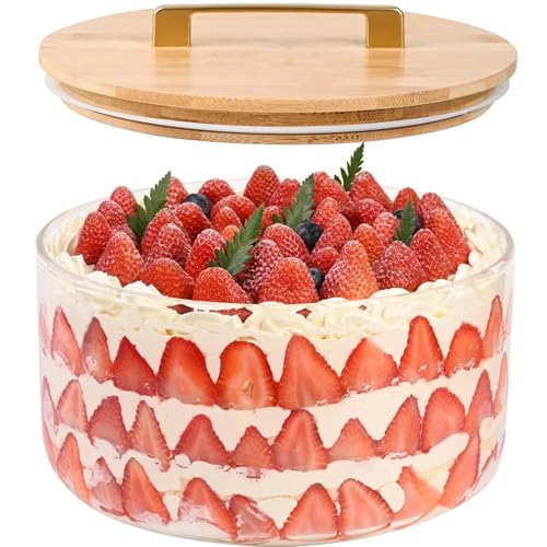 Uniiking® Large Salad Bowl, 8 inch Trifle Bowl Glass with Sealed Lid, Versatile Mixing and Serving Bowl for Laying Ice Cream, Cake, Salad, Fruit, Baking, Dessert and Party Diy, Microwave Safe