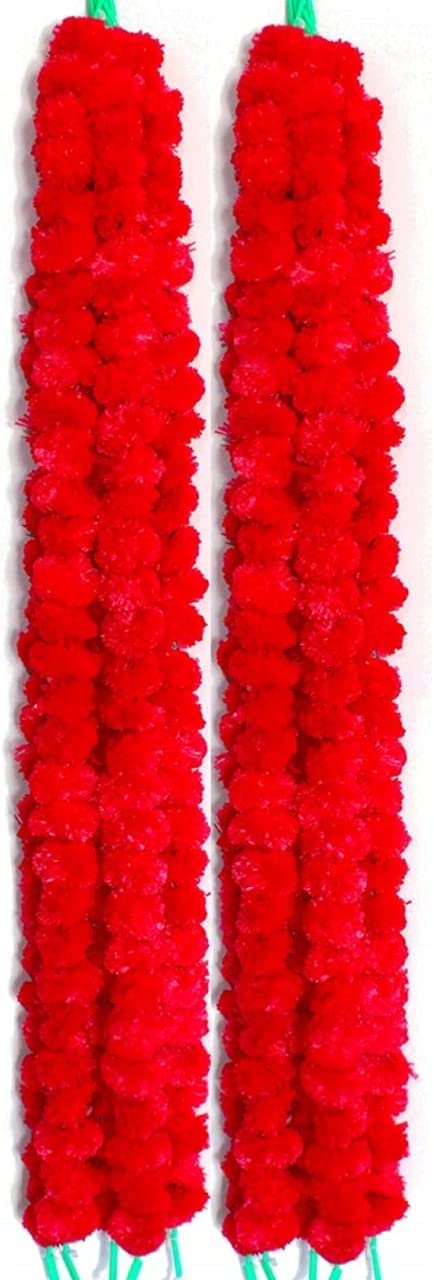Pound Veg Artificial Flowers, RED Marigold Flower Garlands 5 Feet Long, for Parties, Indian Weddings, Indian Theme Decorations, Home Decoration, Photo Prop, DIWALI, Indian Festival