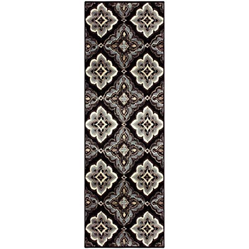 Superior Crawford Collection Area Rug, 8mm Pile Height with Jute Backing, Gorgeous Mediterranean Tile Pattern, Fashionable and Affordable Woven Rugs - 2'7" x 8' Runner, Black