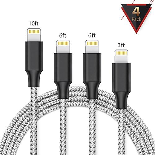 iPhone Charger,FAMMU Lightning Cable, 4Pack 3FT 6FT 6FT 10FT iPhone Cord for iPhone X/8/7/7 Plus/6s/6s Plus/6/6 Plus/SE/5s/5c/5,iPad/iPod-Sliver (Sliver, 4pc-01)
