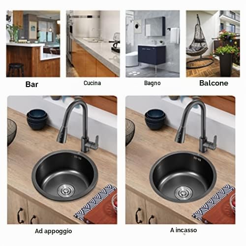 Mini Round Stainless Steel Sink with Drain Connector for Small Kitchens Diameter 30 cm
