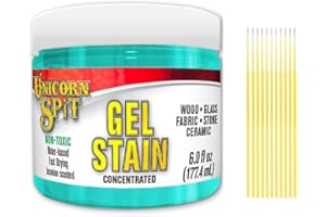 Unicorn SPiT Gel Stain Bundle - 6 fl oz: Concentrated Gel Stain for Arts and Crafts with Trebbies Detail Sticks (Zia Teal). Wood, Glass, Fabric, Stone and Cermaic.