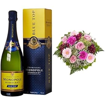 Monopole Heidsieck Blue Top Brut Champagner + Blumenstrauß Herzklopfen