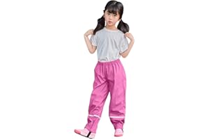 Kids Waterproof Hiking Pants Cotton Lined Elastic Waist for Boys Girls Rain Pants Lightweight Reflective Rain Wear