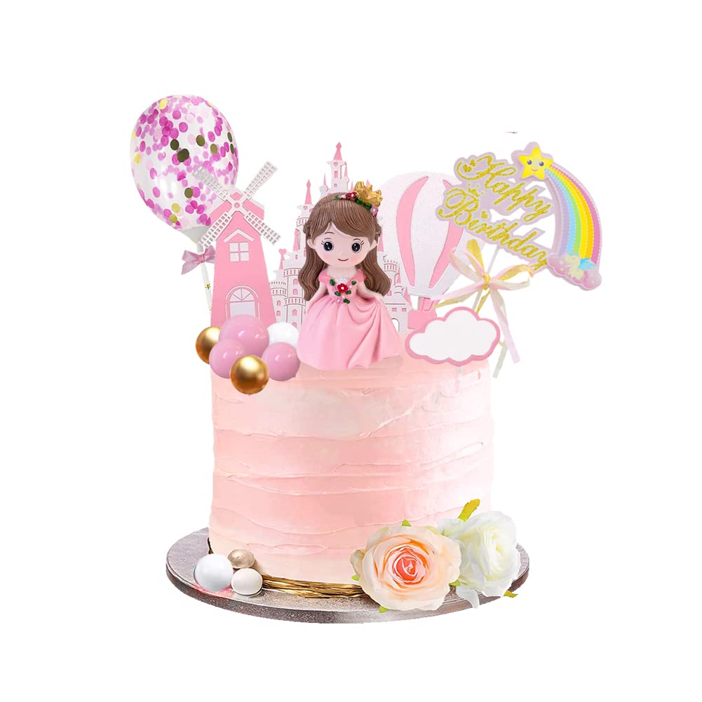 Photo 1 of 14PCS Princess Cake Topper, Girl Castle Cake Decorations, Happy Birthday Cake Decoration for Girl Birthday Theme Party Supplies