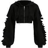 Floerns Women's Cut Out Hooded Sweatshirts Long Sleeve Zip Up Hoodie Jacket Crop Tops