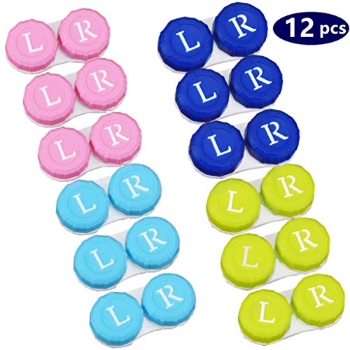 12 Pack Colored Contact Lens Case for Women Men, No Leak Hard RGP Contact Case Organizer with Carrying Travel Holder - FDA Approved,One Year Bulk Supply ï¼ˆNote:only Contact Lens case,No Colorful Lens)