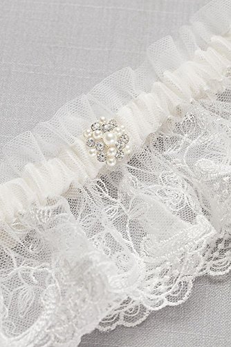 Scalloped Lace Garter with Pearl Detail Style M80046, Ivory