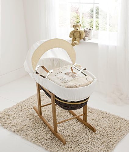 Beary Nice Cream Dark Wicker Moses Basket & Deluxe Natural Rocking Stand