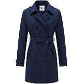 KVE Classic Women's Trench Coat, Mid-Length Belted Windproof Double Breasted Overcoat Jacket