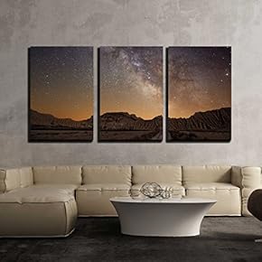 3 Piece Canvas Wall Art - Milky Way Over The Desert of Bardenas, Spain - Modern Home Art Stretched and Framed Ready to Hang - 16"x24"x3 Panels