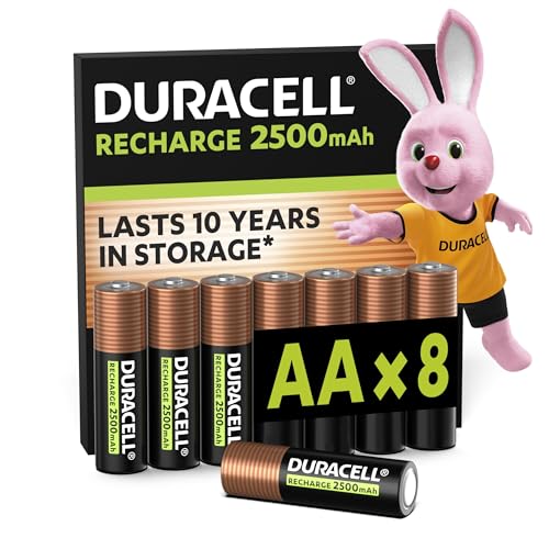 DURACELL Rechargeables Piles AA (Lot de 8) 1.2V, 2500 mAh, NiMH