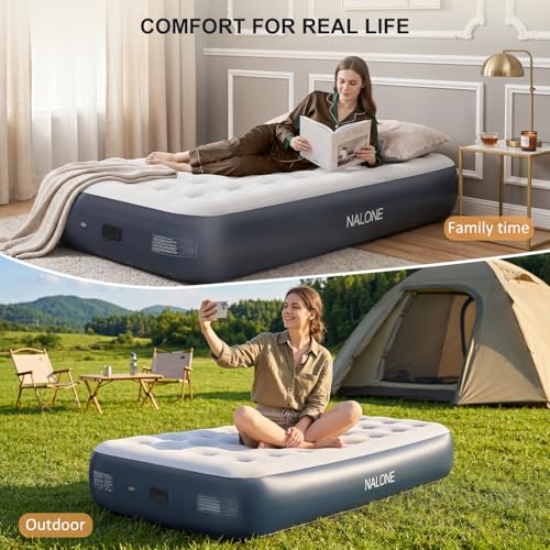 NALONE Colchón Hinchable Individual con Inflador 191x99x33cm, Colchón Inflable Matrimonio Autohinchable Cama Hinchable Eléctrico para Uso Doméstico Y Camping