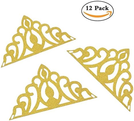Oexper Princess Crown Party Hats, 12 Pcs Glitter Gold Crown Hats Birthday Party Favors Party Supplies with Pink Ribbons