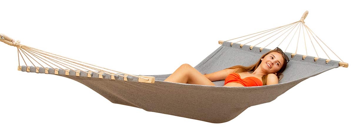AMANKA XXL double Hammock with wooden spreader-bar 200x120cm for two people Grey