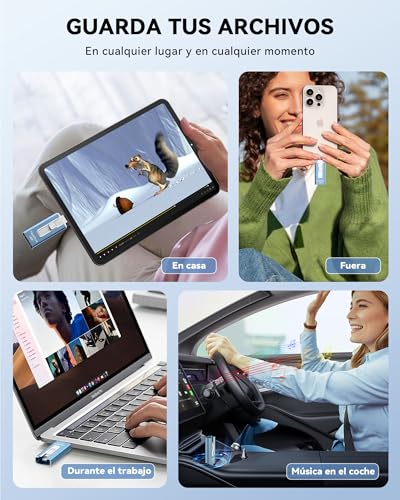 SUDEHO MFi Certified 256GB Pendrive for iPhone, 4 in 1 External Memory Pen Drive, USB 3.0 Flash Drive to Save More Photos Videos, USB C Flash Drive for iPad/iOS/Android/Mac/PC, Blue