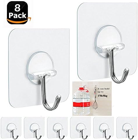 Home Swaver 8 pcs Transparent Reusable Seamless Adhesive Hooks Heavy Duty 17lb(Max) Waterproof oilproof hooks for Kitchen Bathroom and Ceiling