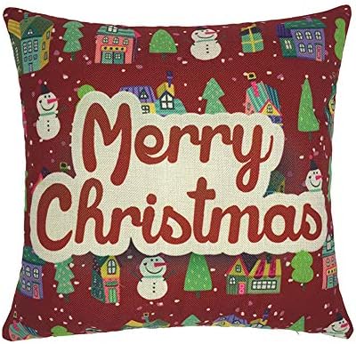 Happy Christmas Pillow Cases Linen Sofa Cartoon Cushion Cover Home Decoration Duseedik