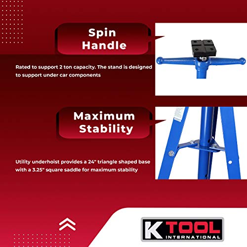 K Tool International Underhoist Support Stand XD, 2 Ton Tripod High Lift, Bearing Mounted Spin Handle, Height up to 80 Inches, 24 Inch Triangle Base KTI61002 - Image 3