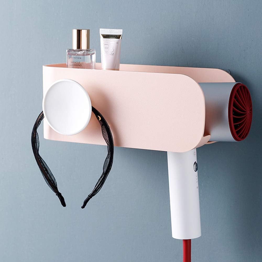 Amazon Co Jp ドライヤーホルダー 収納ラック コード巻き 洗面所 収納 整理 取り付け簡単 多機能ラック ドライヤースタンド 水切り おしゃれ ピンク ホーム キッチン