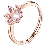 Wonmax Christmas Girls Gift - Super Cute Paws Shaped Crystal Rings Rose Gold Earrings Necklace Adjustable Bracelet for Ladies