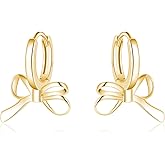SLUYNZ 925 Sterling Silver Bow Hoop Earrings for Women Teen Girls Bow Ribbon Huggie Earrings