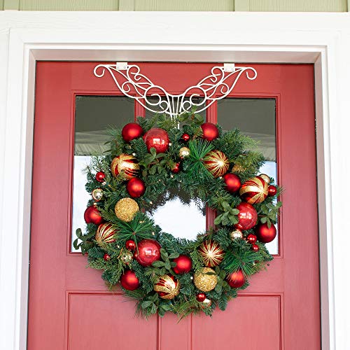 [30 Inch Artificial Christmas Wreath] - Christmas Classic Collection - Red and Gold Decoration - Pre Lit with 50 Warm Clear LED Mini Lights - Includes Remote Controlled Battery Pack with Timer - Thumbnail 4
