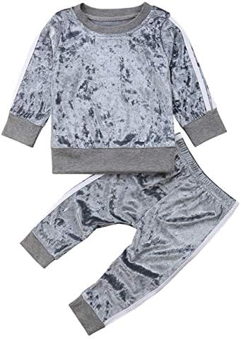 Toddler Baby Girls 2pcs Outfit Set Long Sleeve Velvet Pullover Sweatshirt Tops+Long Pants Set Kids Girls Warm Autumn Winter School Clothing Set Outfit