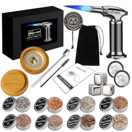 EWIEIAA Kit de 18 Piezas ahumador de Whisky，8 sabores Diferentes de Bloques de Madera ，Se Aplica a Bar y coctelería，Regalo único para Hombres/Padre/Marido/Amigos(Sin butano)